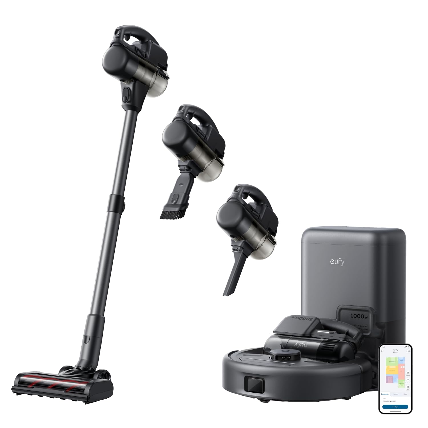 eufy 3-in-1 Roboterstaubsauger E20 – 30000 Pa Saugkraft mit Stick-Vac & Laser-Navigation