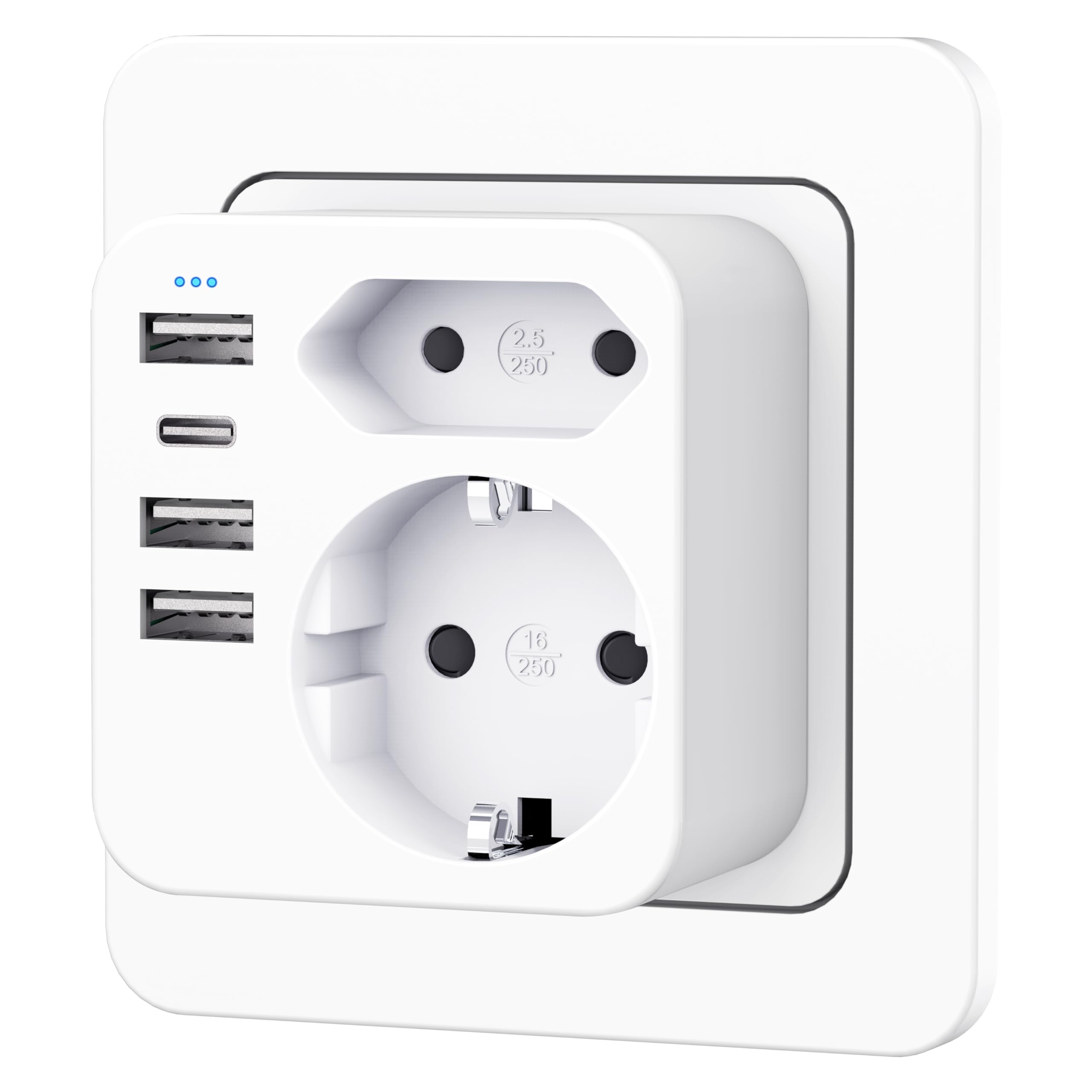 Rwest X Mehrfachsteckdose 6-in-1 mit USB-A, USB-C & 2 Euro-Steckdosen