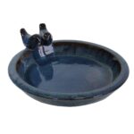 colourliving Vogeltränke 30 cm Winterfest – Handgefertigte Keramik mit Deko-Vögeln
