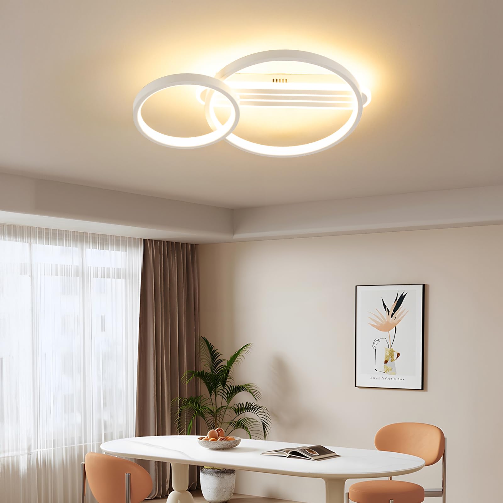 Amdelne LED Deckenleuchte 50cm 2-Ring Design – 36W Dimmbar mit Fernbedienung für Wohnzimmer