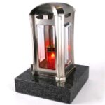 Grablampe Venezia Edelstahl mit Granitsockel – Kristallglas & Magnetverschluss 13×13×24 cm – Bild 3