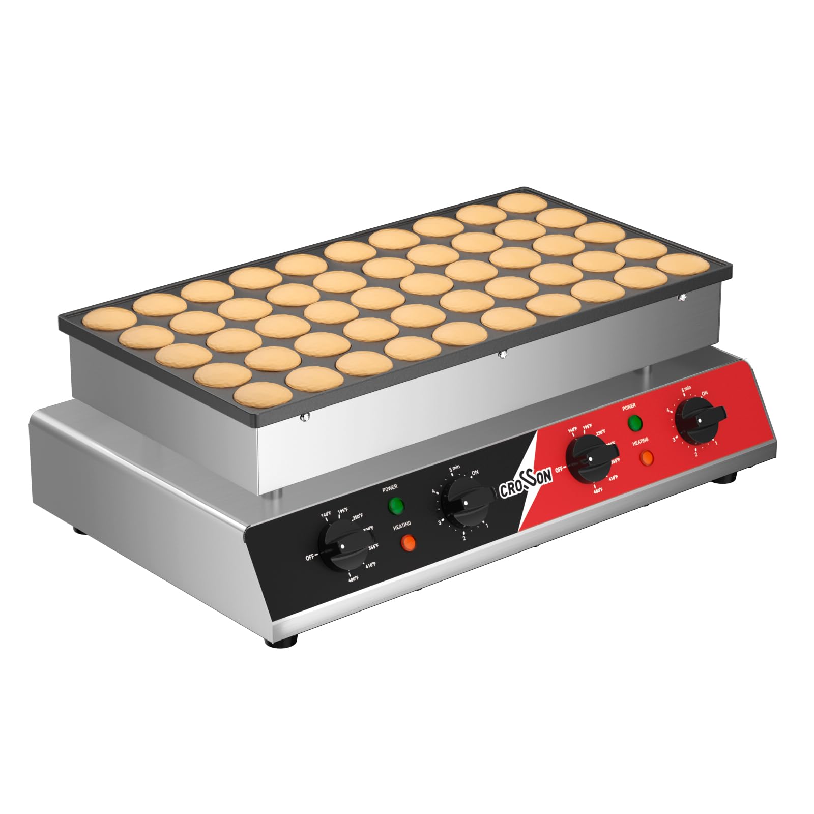 CROSSON 50-Loch Mini Pfannkuchenmaker 43 mm – Kommerzielle Poffertjes-Backmaschine für Gastronomie