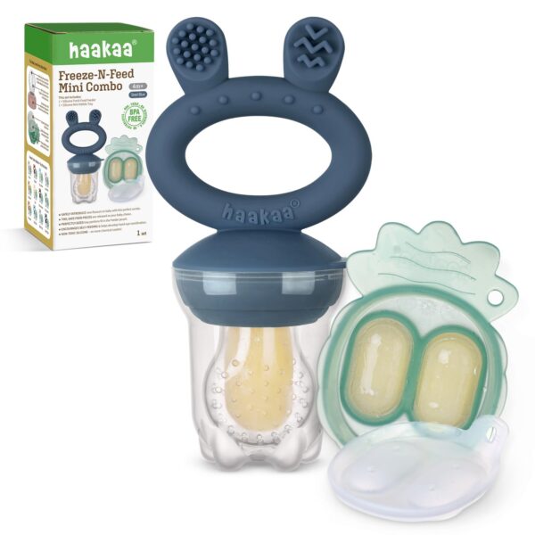 haakaa Fruchtsauger & Mini-Gefrierform – Beikost-Set für Babys ab 4 Monaten (Dunkel Blau)