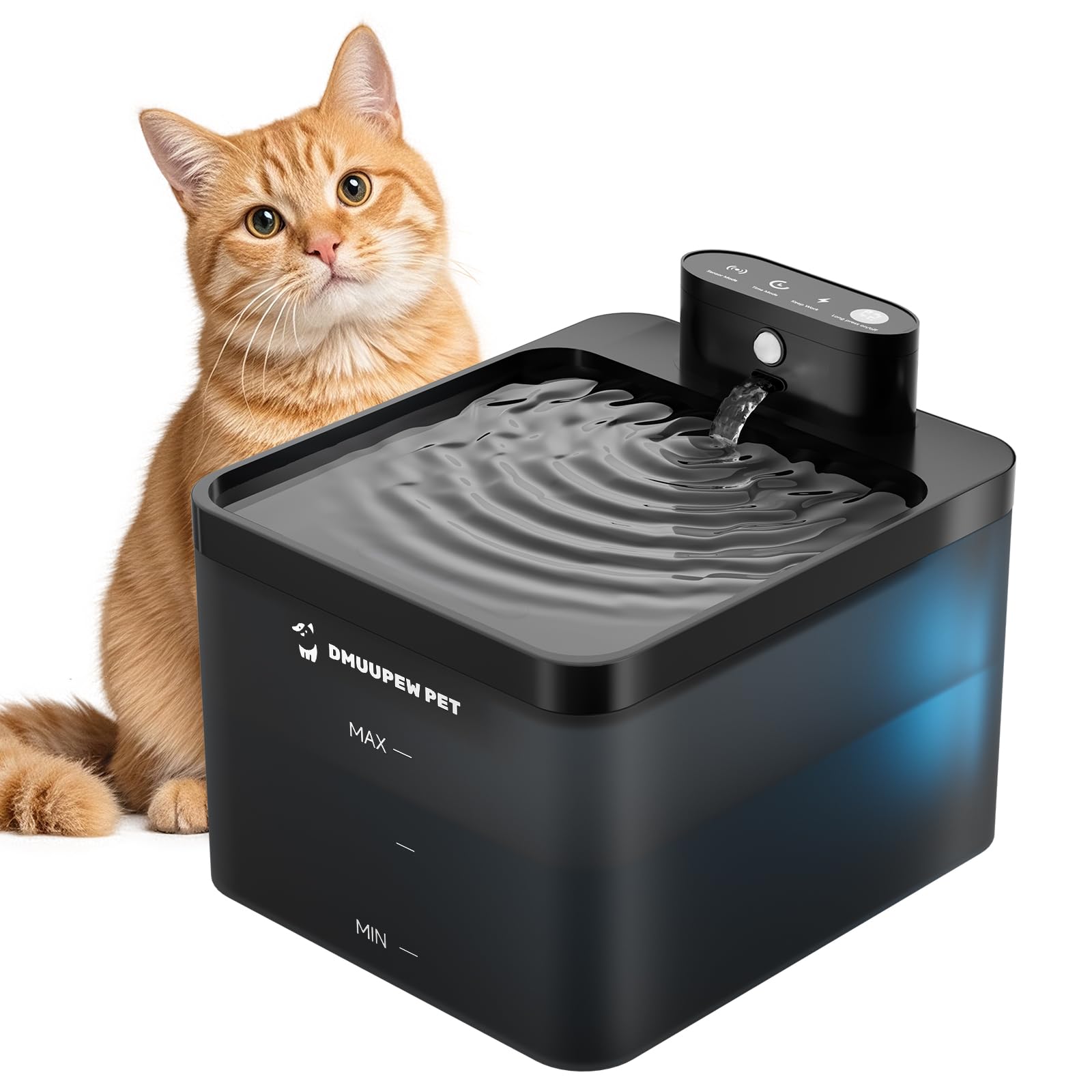 2,2L Katzenbrunnen kabellos mit Bewegungsmelder & LED – Premium Trinkbrunnen für Katzen