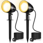 MEIKEE 7W LED Gartenstrahler 2er Set Warmweiss – 500 Lumen IP66 Gartenbeleuchtung mit Erdspiss
