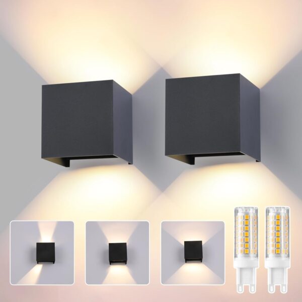 wisdom line G9 LED Wandleuchte 2er-Set – 9W Up & Down, IP65, Anthrazit, 3000K