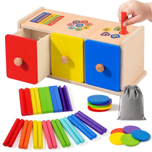WEVOL 3-in-1 Montessori Holzspielzeug – Motorik & Lernspiel für Kleinkinder ab 1 Jahr
