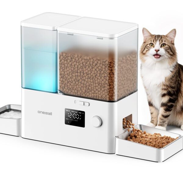 oneisall 2-in-1 Futterautomat & Trinkbrunnen 8,5L – Automatische Fütterung & Wasserspender für Katzen