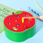 Afufu Holz Fangspiel mit Raupen – Montessori Lernspielzeug für Kinder ab 1 Jahr – Bild 2