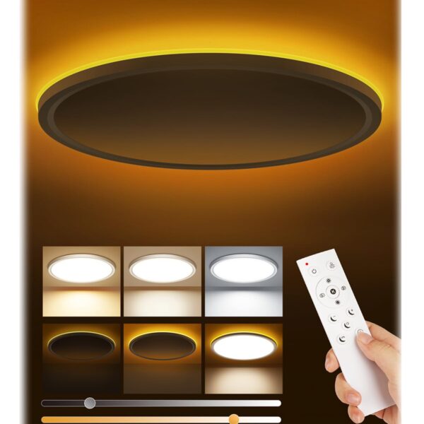 Tyreses LED Deckenleuchte Ø30cm 24W 2800LM – Ultra-flach 1,7cm mit Nachtlicht & Fernbedienung