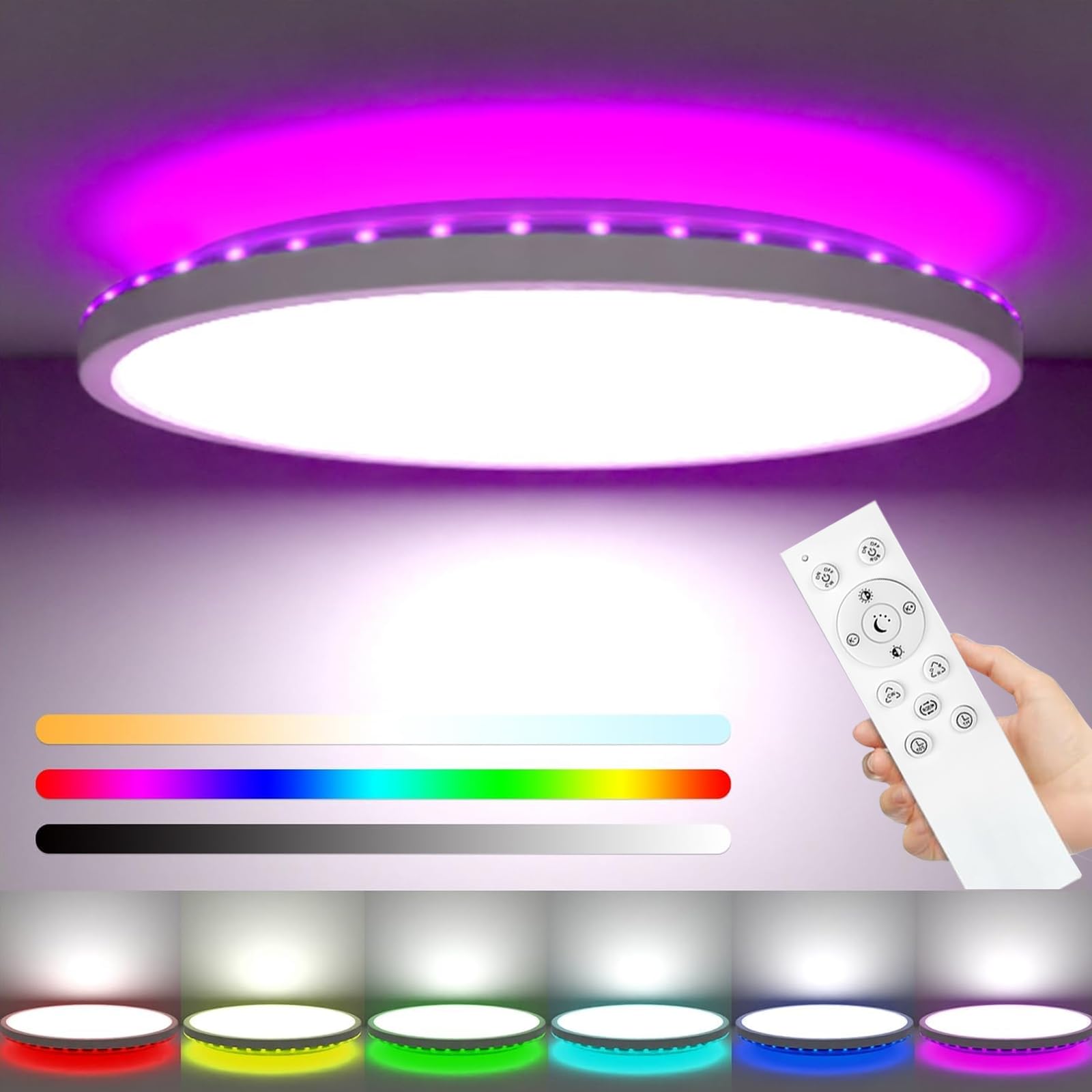 zemty LED-Deckenlampe 30cm 24W Dimmbar RGB mit Fernbedienung – Badezimmer & Schlafzimmer