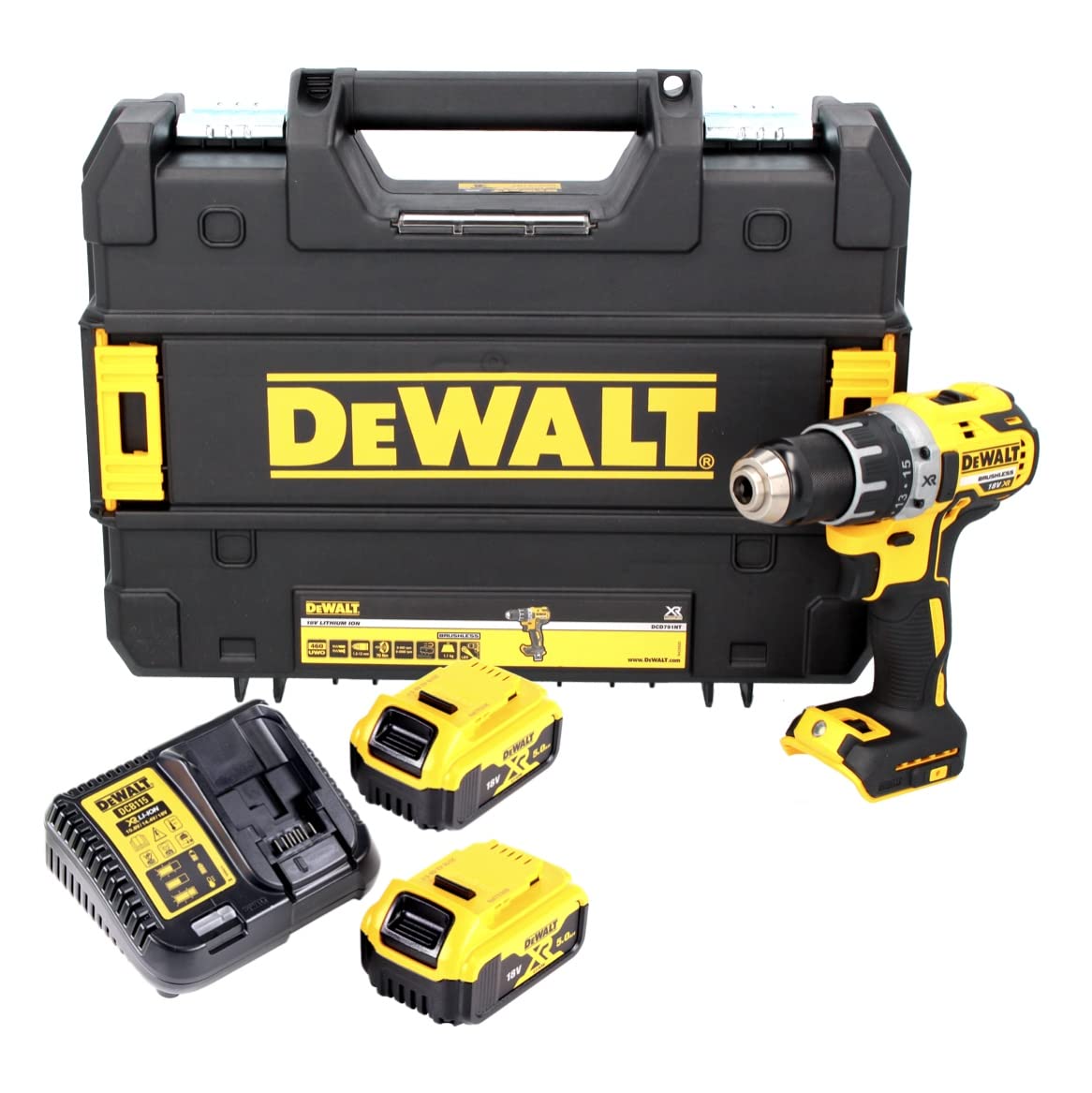 DEWALT DCD791P2 18V Akku-Bohrschrauber – 70 Nm Drehmoment mit 2x5Ah Li-Ion