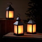 Lights4fun 3er Set LED Laternen Schwarz mit Flammeneffekt & Timer – Wetterfeste Gartendeko