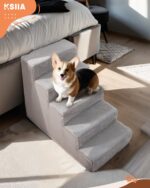 KSIIA Hundetreppe 5-Stufen 55cm Grau – Haustiertreppe mit abnehmbarem Bezug für kleine Hunde – Bild 7