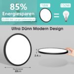 OUILA LED Deckenlampe 18W 4000K – Flache Schwarze Deckenleuchte 22cm für Küche, Bad & Wohnzimmer, 2er Set – Bild 7