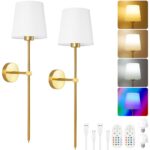 HOTUT Akku-Wandleuchte Gold 2er Set – Kabellose LED-Wandlampe mit Fernbedienung & RGB