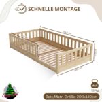 Crazy Pine Montessori Bodenbett 140x200 cm – Kinderbett mit Rausfallschutz & Lattenrost – Bild 2