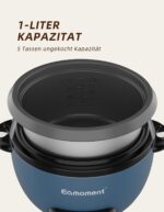 Eamoment 1L Reiskocher mit Dampfgarer & Antihaftbeschichtung – 400W für 1–5 Personen – Bild 4