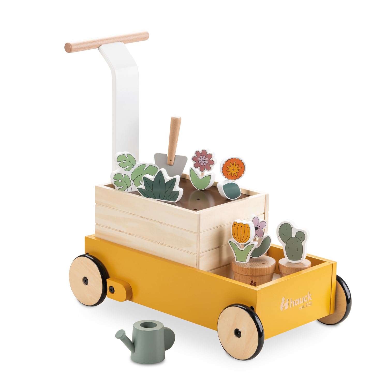 hauck Learn to Walk Plants – Lauflernwagen aus Holz mit Gärtner-Zubehör & Bremssystem ab 12 Monaten