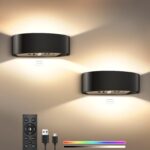 SNADER Akku Wandleuchte mit Bewegungsmelder & Fernbedienung – 600 LM, dimmbar, 3 Farbtemperaturen + 15 RGB-Farben