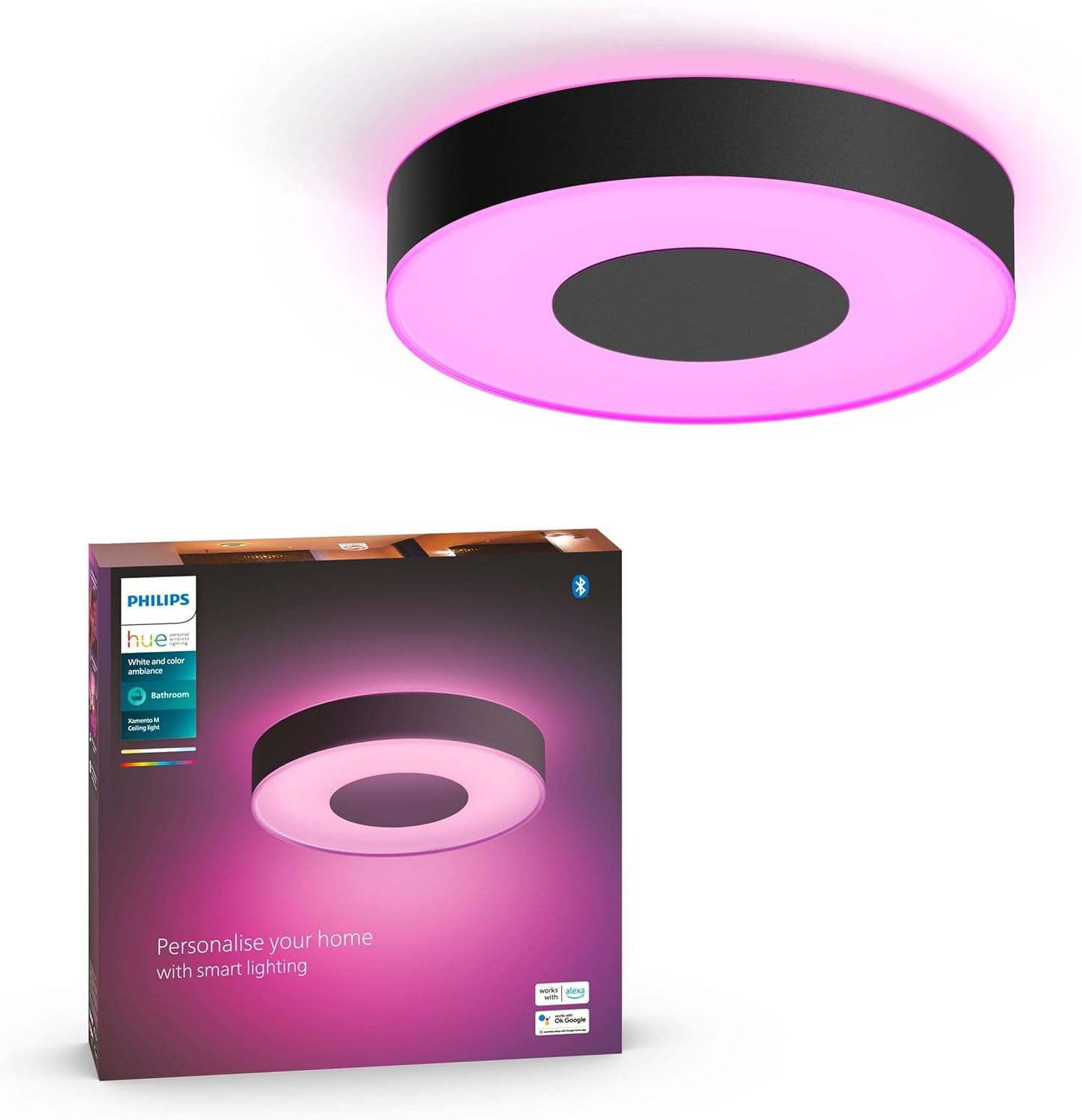 Philips Hue Xamento Deckenleuchte Schwarz – 16 Mio. Farben & Smart Home Steuerung