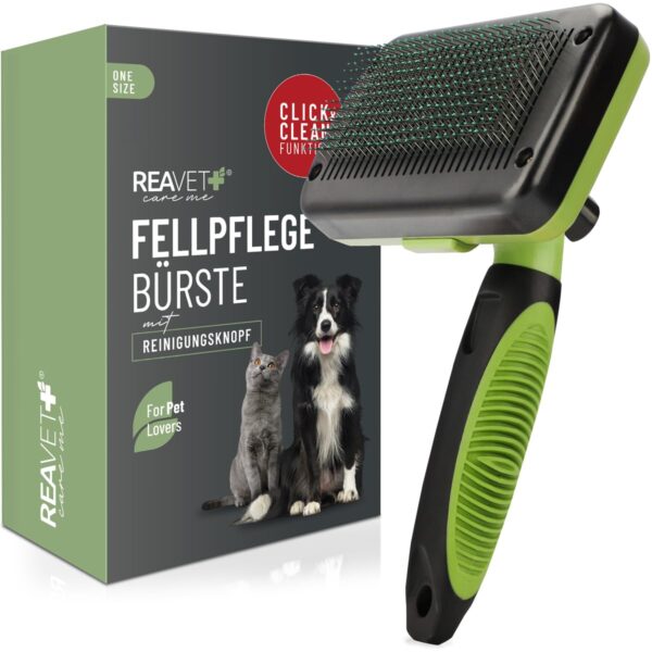 ReaVET Selbstreinigende Fellbürste für Hunde & Katzen – Langhaar Zupfbürste mit Schutznoppen