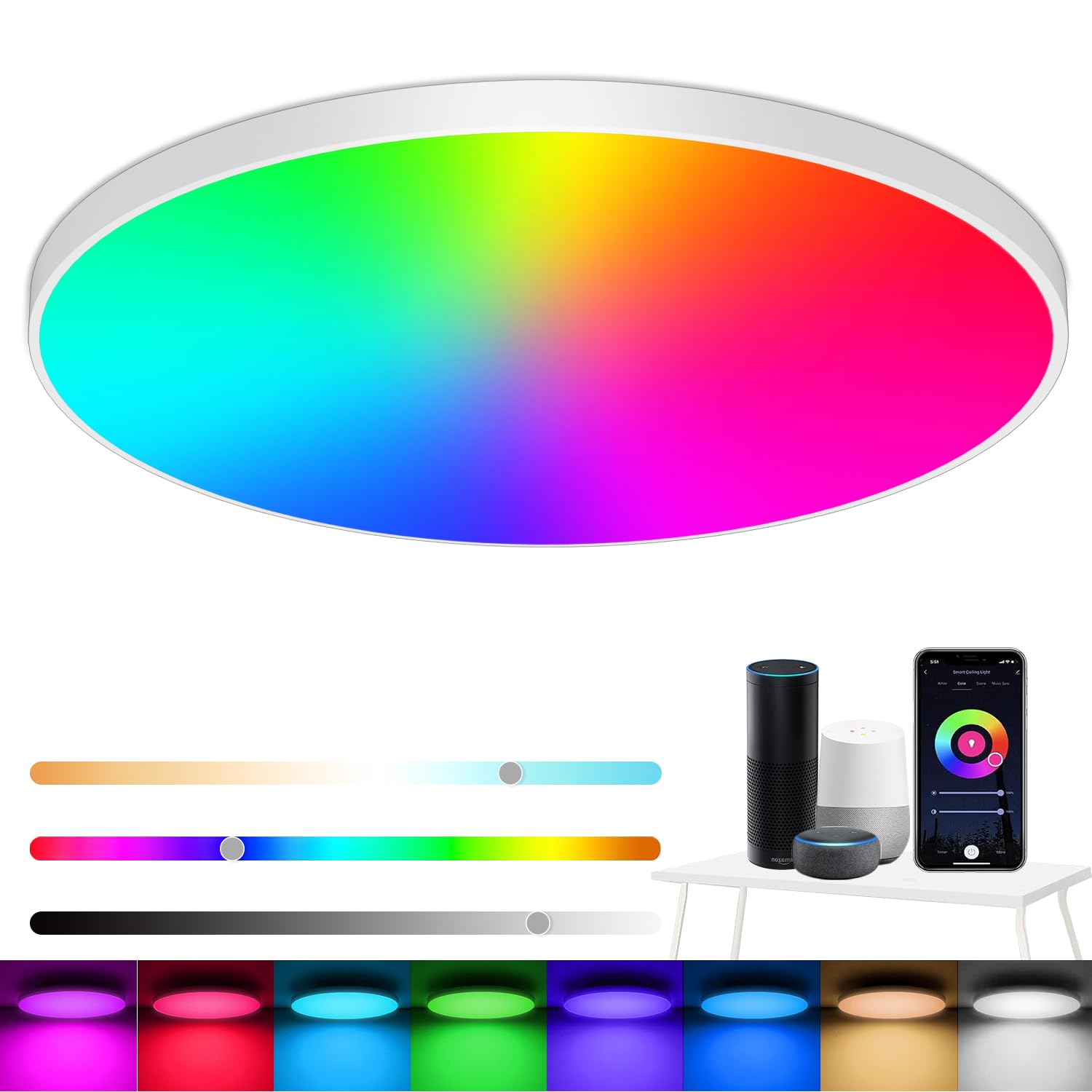 Eregou 24W Smart LED Deckenlampe Dimmbar – RGB Farbwechsel & Sprachsteuerung für Wohnzimmer