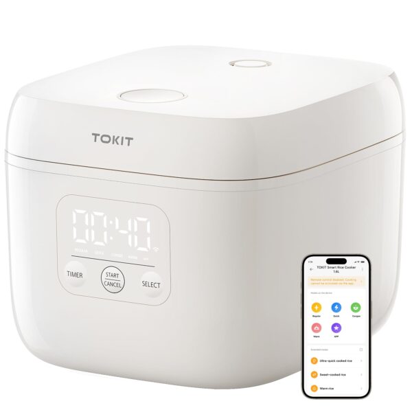 TOKIT Reiskocher 1,6L mit WLAN & Schnellkochfunktion – Smarter Rice Cooker für 1–4 Personen
