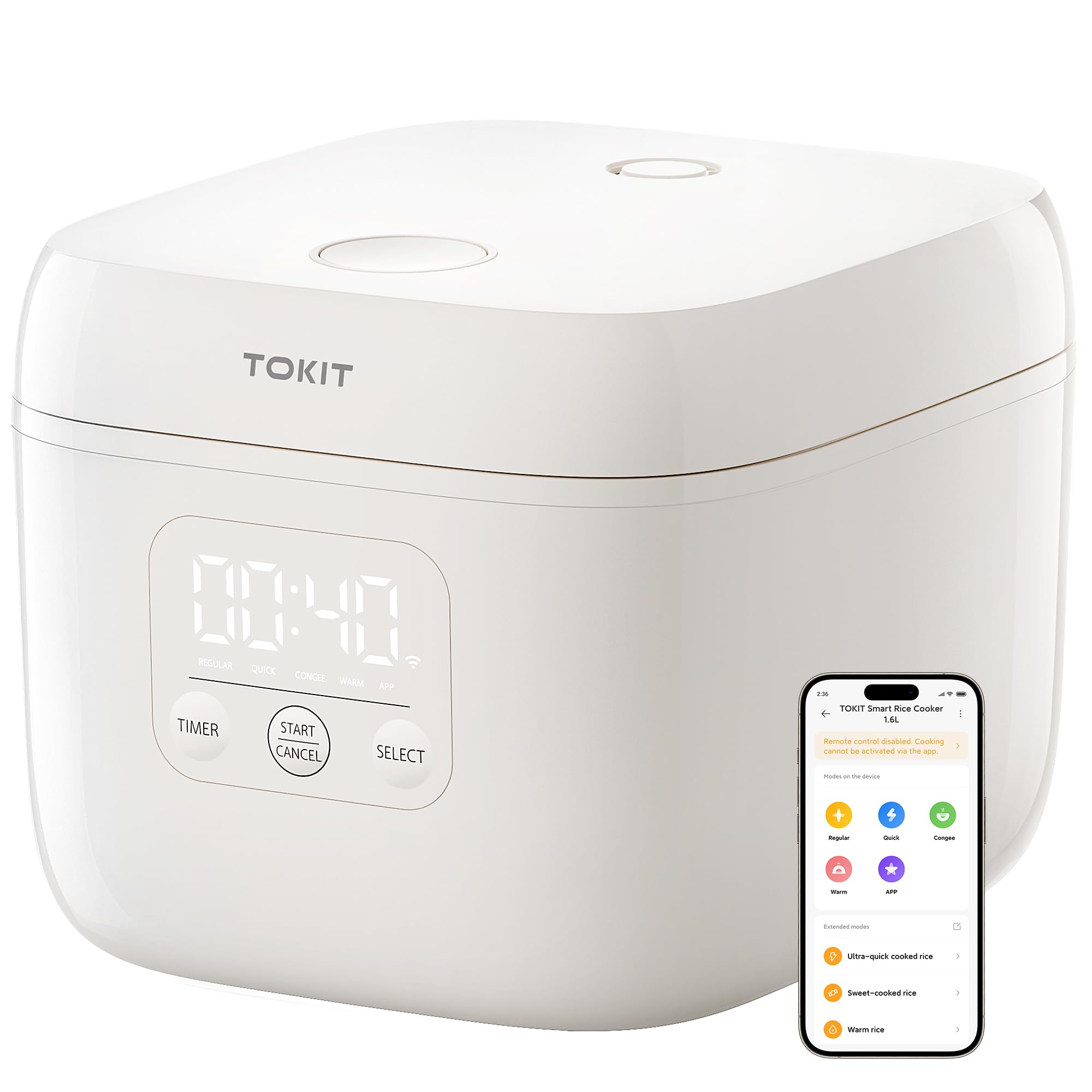 TOKIT Reiskocher 1,6L mit WLAN & Schnellkochfunktion – Smarter Rice Cooker für 1–4 Personen