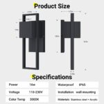 Aipsun 16W LED Aussenwandleuchte 2er Pack – IP65 Edelstahl Wandleuchte Anthrazit – Bild 2