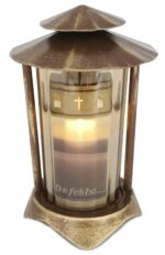 Anosta Grablaterne Bronze 21 cm mit LED-Kerze – Wetterfeste Grableuchte aus Metall