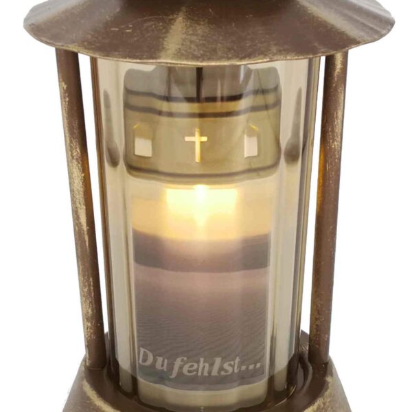 Anosta Grablaterne Bronze 21 cm mit LED-Kerze – Wetterfeste Grableuchte aus Metall