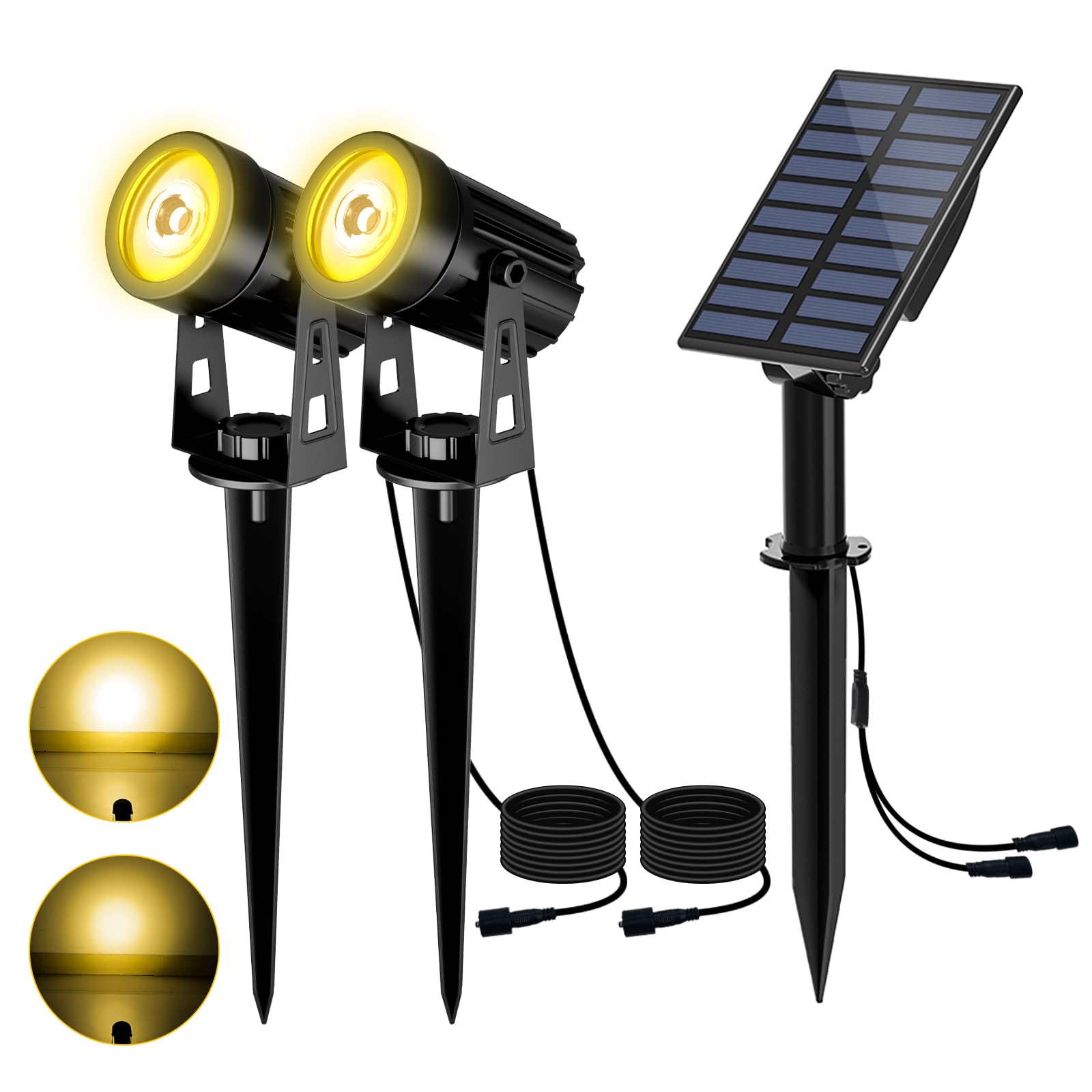 T-SUN Solar-Gartenstrahler 2in1 mit 3m Kabel – IP65 Solarleuchte Warmweiss für Garten