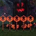 5er-Set Halloween Kürbis Solarleuchten – Wasserfeste Gartenleuchten mit 8 Lichtmodi – Bild 2
