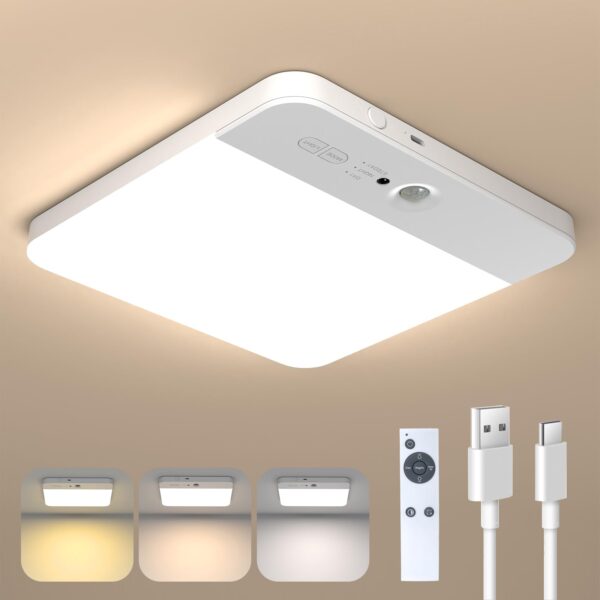 NARUNDREN LED-Deckenleuchte mit Bewegungsmelder – 6000mAh Akku, 3 Farbtemperaturen