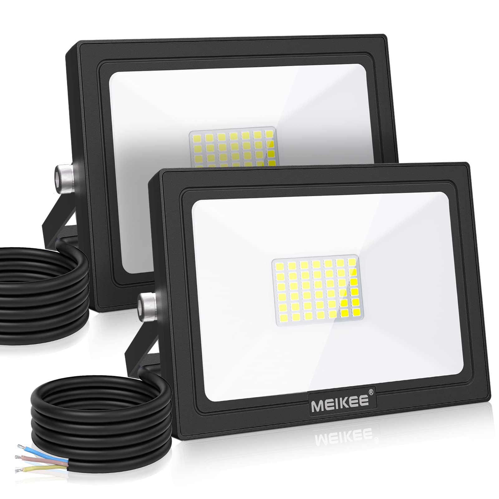 MEIKEE LED Strahler 35W 3000LM Kaltweiß – IP66 Aussenstrahler 2er Set für Garten & Sportplätze