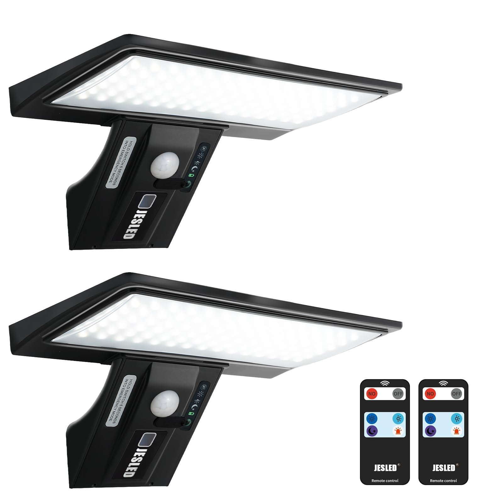JESLED Solarleuchte 90 LED mit Bewegungsmelder – Superhelle Wandleuchte IP65 für Garten, 2er Set