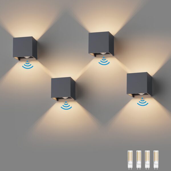 Klighten 4er Set Aussenlampe mit Bewegungsmelder Warmweiß 3000K Anthrazit IP54