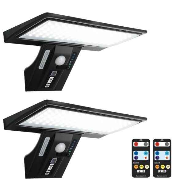 JESLED 90-LED Solarleuchte mit Bewegungsmelder & Fernbedienung – IP65 Sicherheitswandleuchte für Aussen, 2er Set