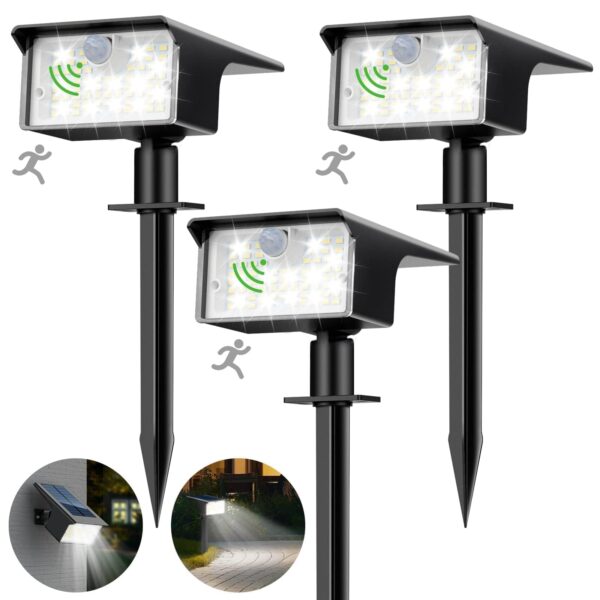 nipify 3er Set Solarleuchten mit Bewegungsmelder – 62 LED Strahler IP65 für Garten & Aussenbereich