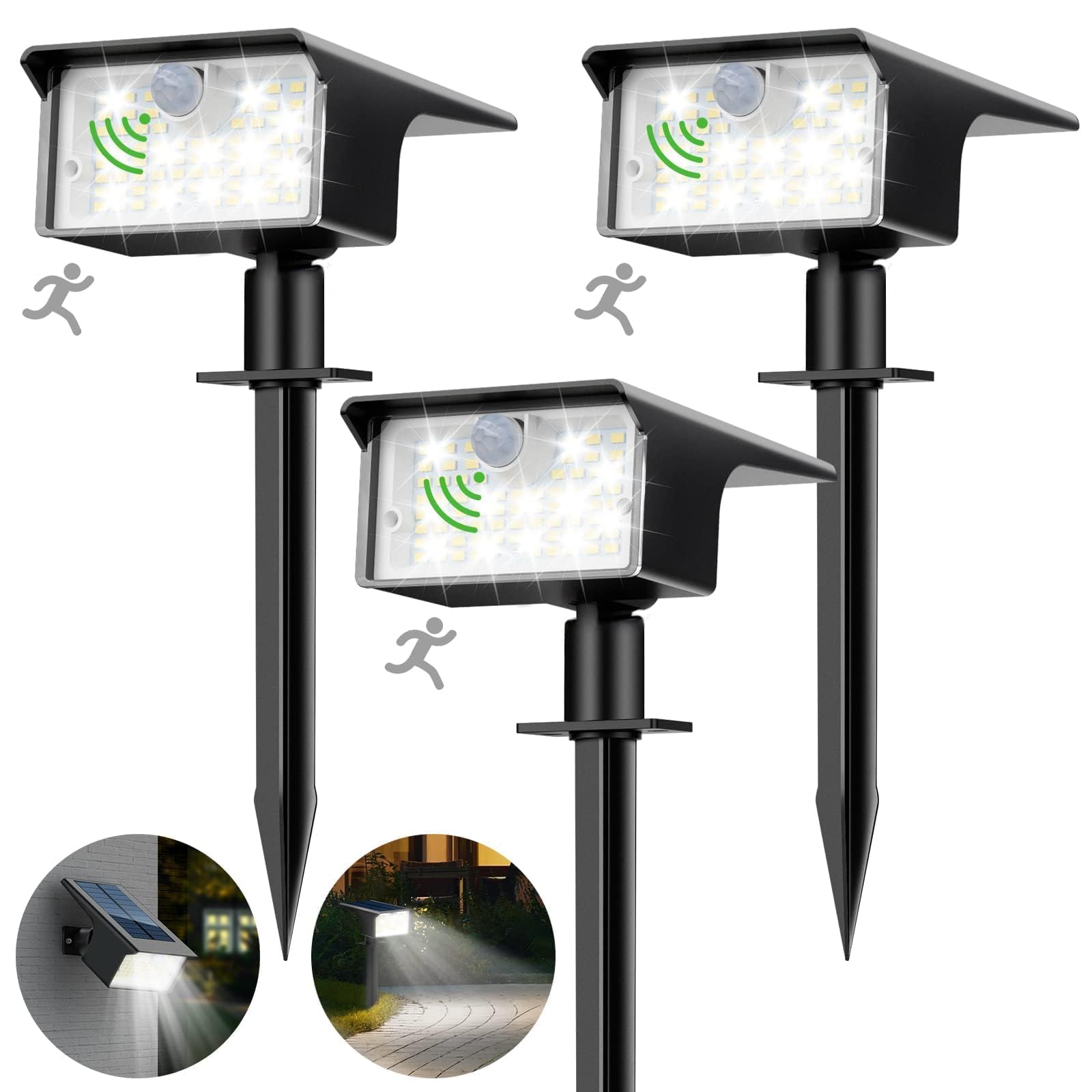 nipify 3er Set Solarleuchten mit Bewegungsmelder – 62 LED Strahler IP65 für Garten & Aussenbereich