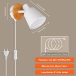 Ketom E14 Wandleuchte Weiß Rund mit Holz & Stoff – Verstellbare Vintage Wandlampe für Innen – Bild 4