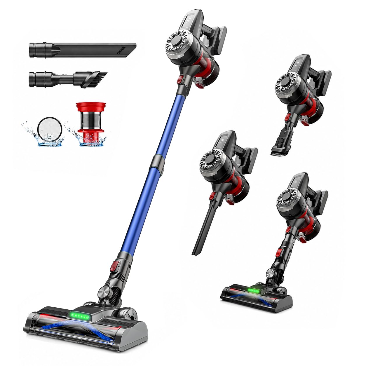 XINSHE Akku-Staubsauger 50 kPa mit Anti-Tangle & LED – 50 Min Laufzeit für Tierhaare