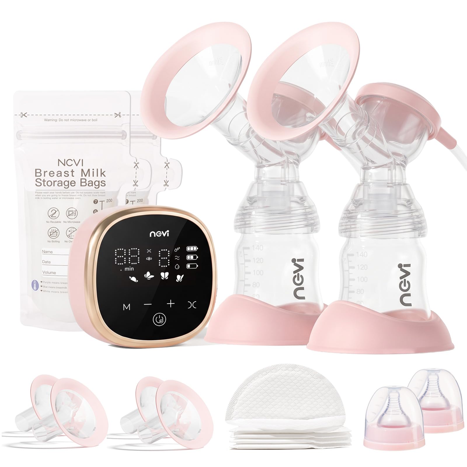 NCVI Elektrische Milchpumpe Rosa – 4 Modi, 9 Stufen, Ultra-Leise & Auslaufsicher