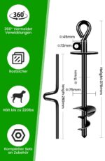 Vehepeay Bodenanker Hund bis 100 kg – Spiralverankerung mit 360° Drehung für mittlere & grosse Hunde – Bild 2