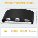 Oraymin 2er Set LED Wandleuchte IP65 6W – Warmweiss Aluminium für Innen & Aussen – Bild 2