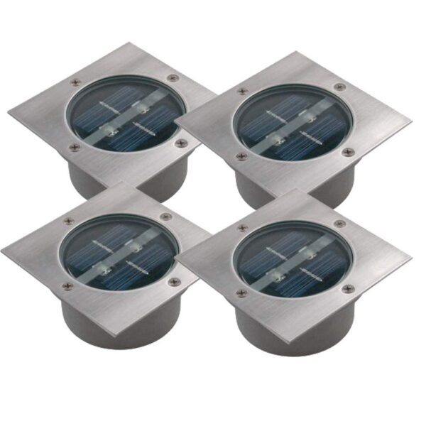 Ranex 4er SET Solar LED Bodeneinbaustrahler quadratisch – Edelstahl IP67 für Garten & Einfahrt