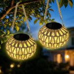 2er Set WRQIOO Rattan Solarleuchten – Handgeflochtene Hängelampen IP65 für Garten & Terrasse – Bild 6