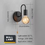 Lightess Vintage Wandlampe Industrial Schwarz mit Zugschalter – E27 Wandleuchte für jeden Raum – Bild 5