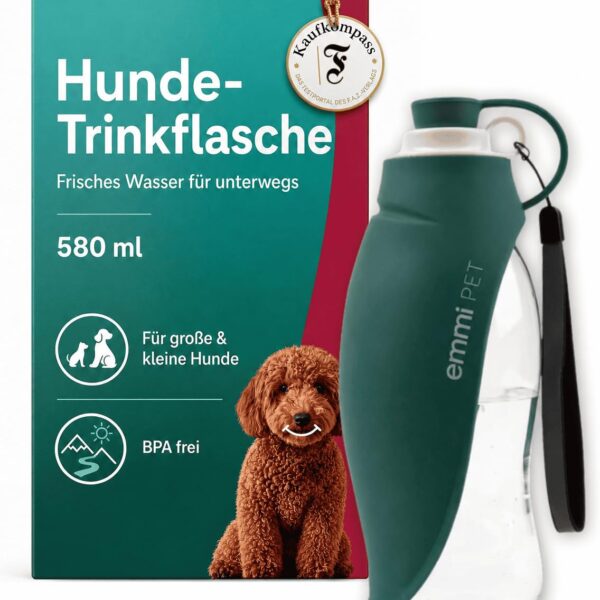 emmi-PET 2-in-1 Hundetrinkflasche 600 ml mit Futterbehälter – Auslaufsicher für Reisen & Outdoor